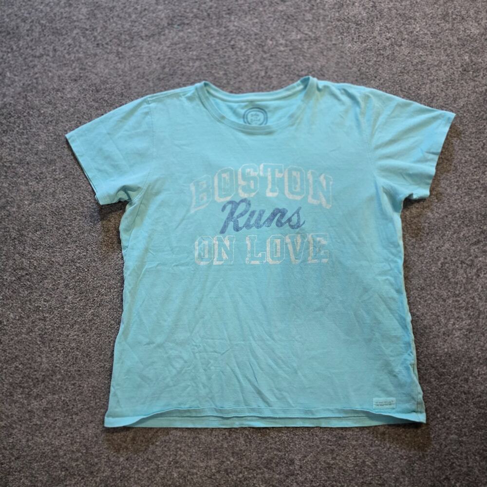Life Is Good Top Womens Size XL Blue Boston Running Short Sleeve Casual Everyday